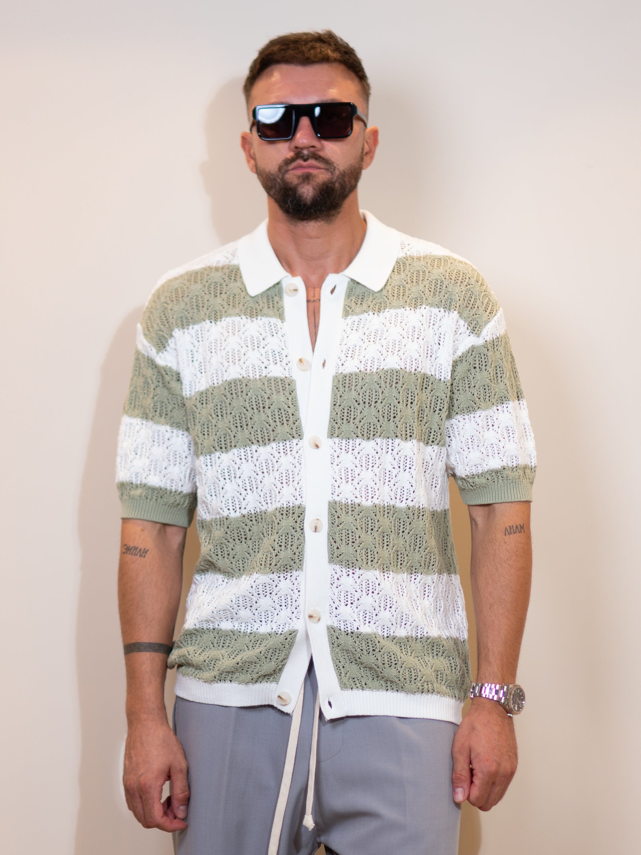 Green Knit Vest ZEUS White