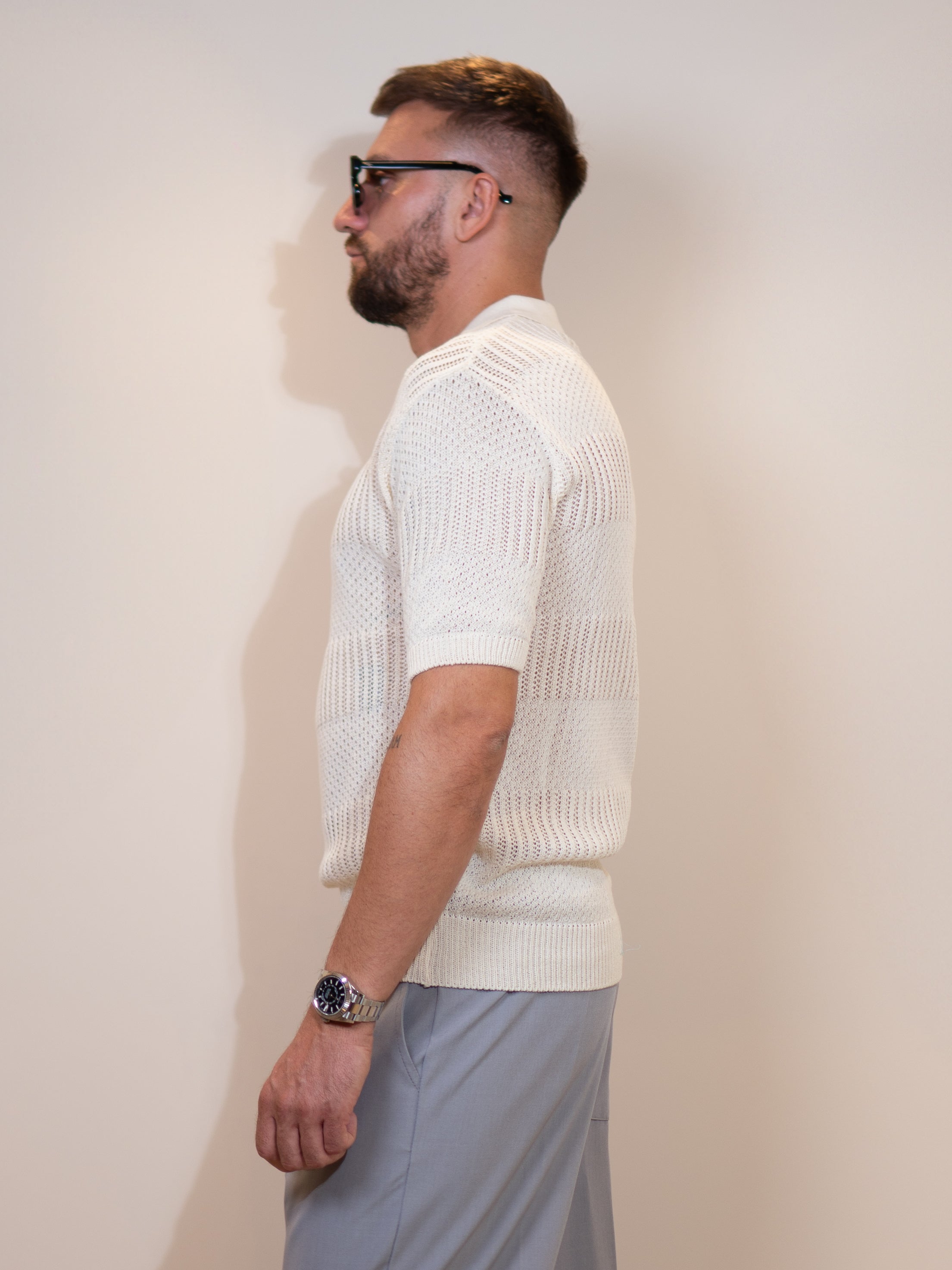 Knit Polo ANGELO Panna