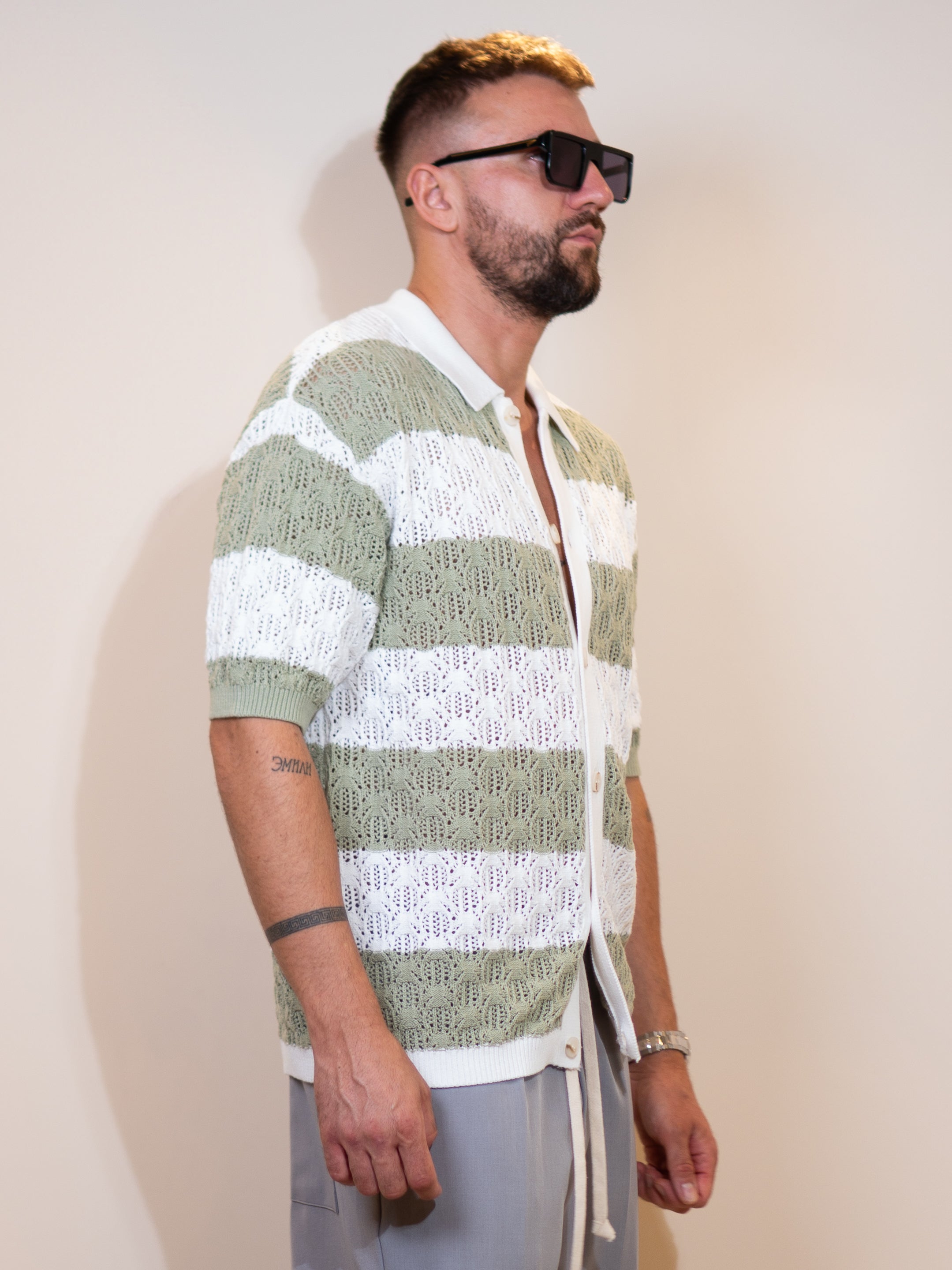 Green Knit Vest ZEUS White