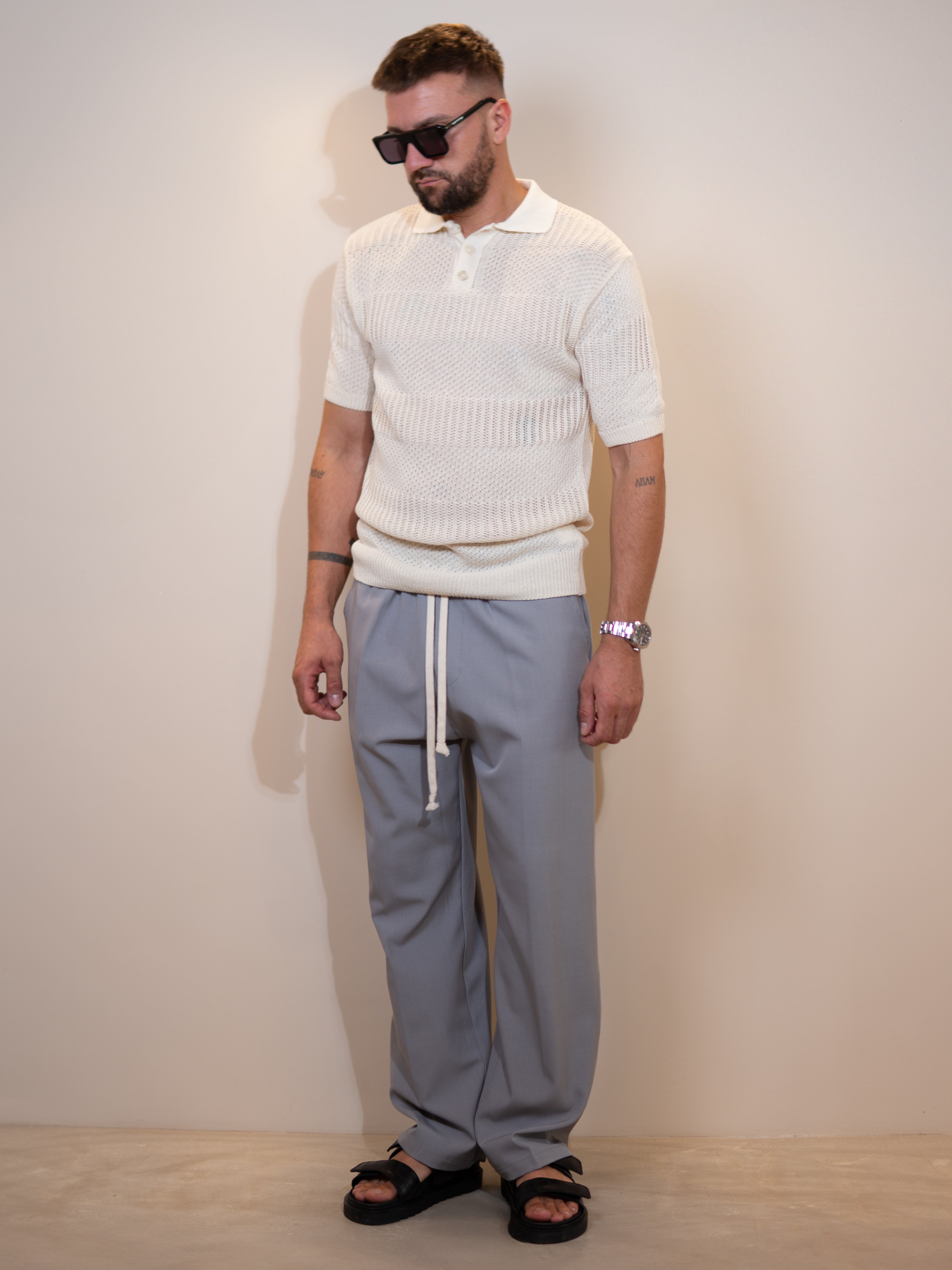 Knit Polo ANGELO Panna