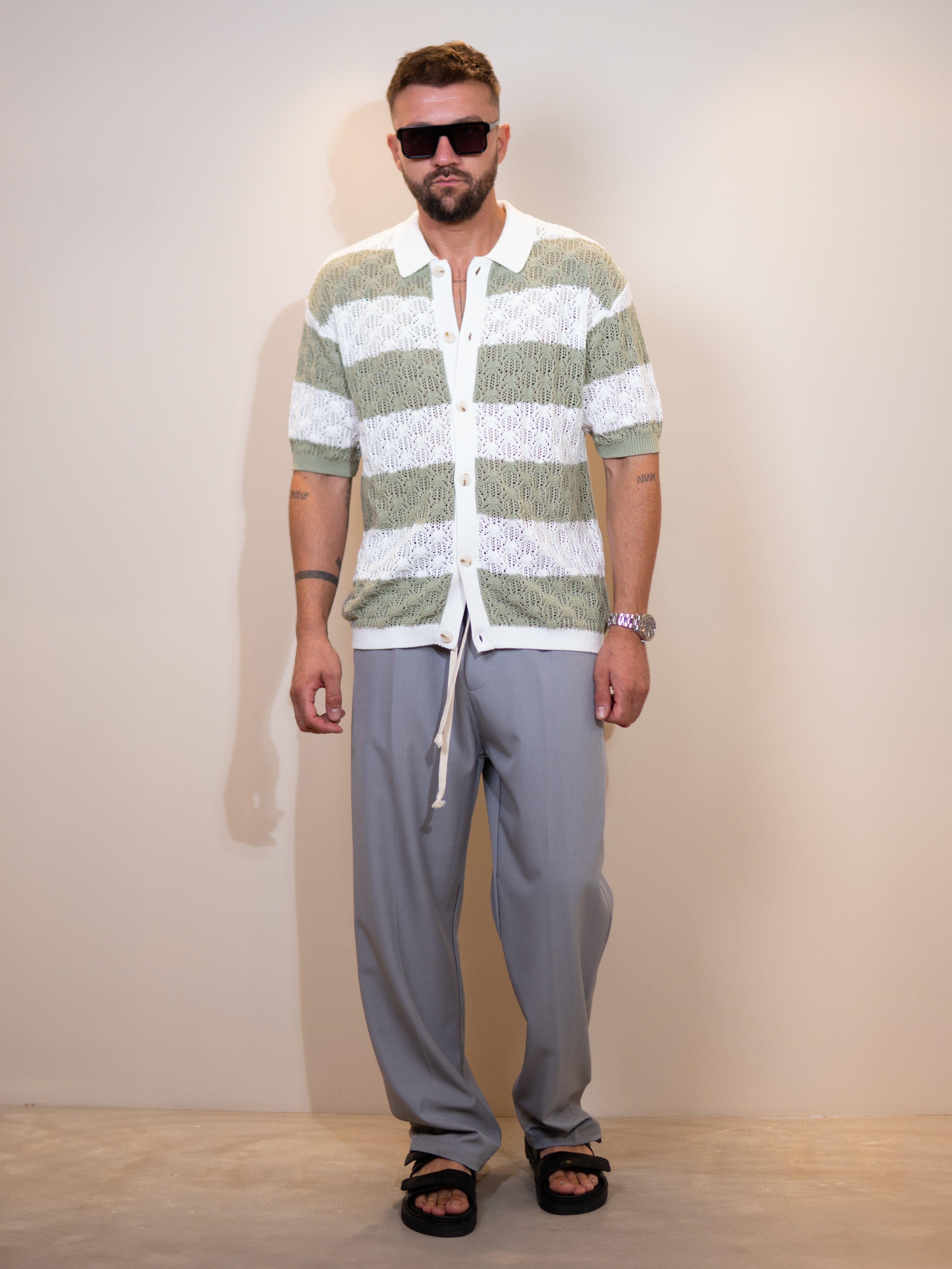 Green Knit Vest ZEUS White