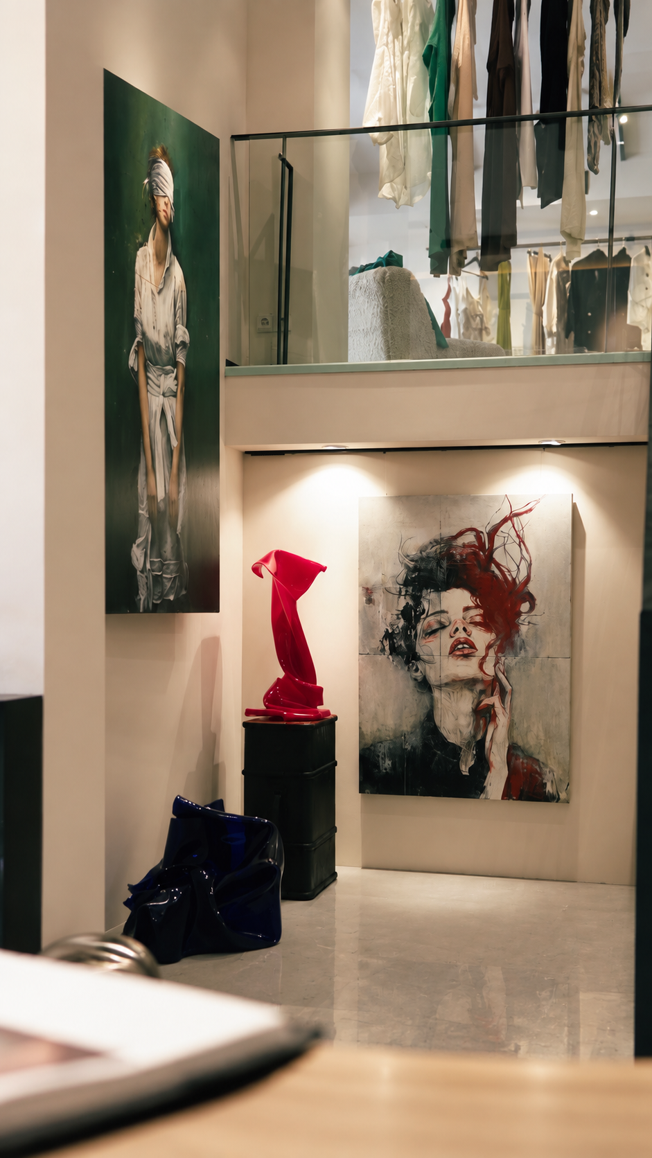 Artworks, sculpture and fashion inside ROCCO Marbella.